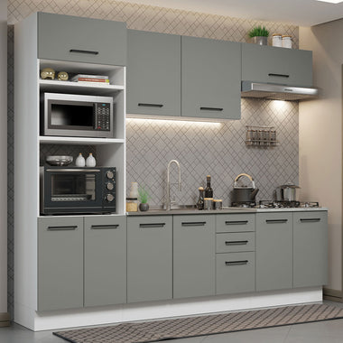 Combo completo de Cocina 270 cm 10 Puertas 3 Cajones Sin Mesada Blanco/Gris Agata Madesa