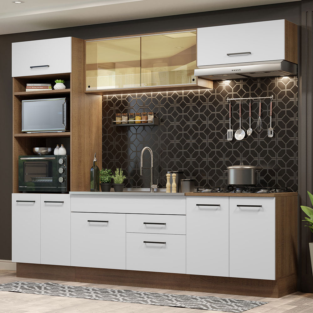 Combo completo de Cocina 270 cm 9 Puertas 2 Cajones Sin Mesada Marrón/Blanco Agata Madesa