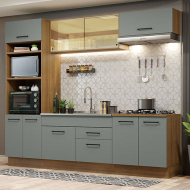 Combo completo de Cocina 270 cm 9 Puertas 2 Cajones Sin Mesada Marrón/Gris Agata Madesa