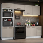 Combo completo de Cocina 270 cm 8 Puertas 3 Cajones Sin Mesada Blanco/Crema Agata Madesa 07