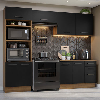 Combo completo de Cocina 270 cm 8 Puertas 3 Cajones Sin Mesada Marrón/Negro Agata Madesa
