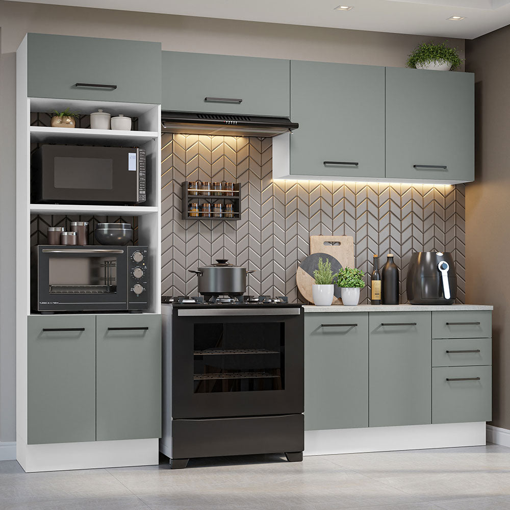 Combo completo de Cocina 270 cm 8 Puertas 3 Cajones Sin Mesada Blanco/Gris Agata Madesa 07