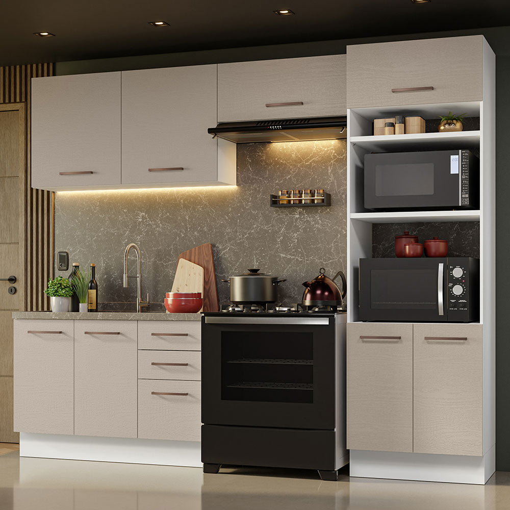 Combo completo de Cocina 270 cm 8 Puertas 3 Cajones Sin Mesada Blanco/Crema Agata Madesa 08