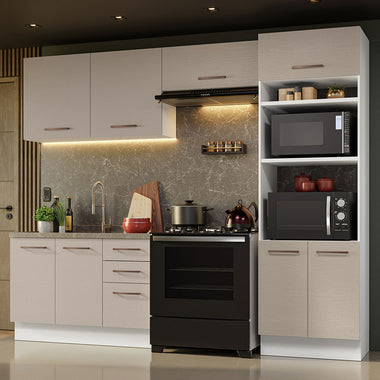 Combo completo de Cocina 270 cm 8 Puertas 3 Cajones Sin Mesada Blanco/Crema Agata Madesa