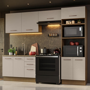 Combo completo de Cocina 270 cm 8 Puertas 3 Cajones Sin Mesada Marrón/Crema Agata Madesa