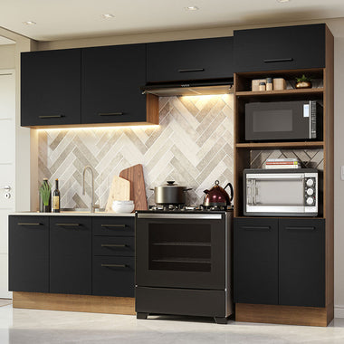 Combo completo de Cocina 270 cm 8 Puertas 3 Cajones Sin Mesada Marrón/Negro Agata Madesa