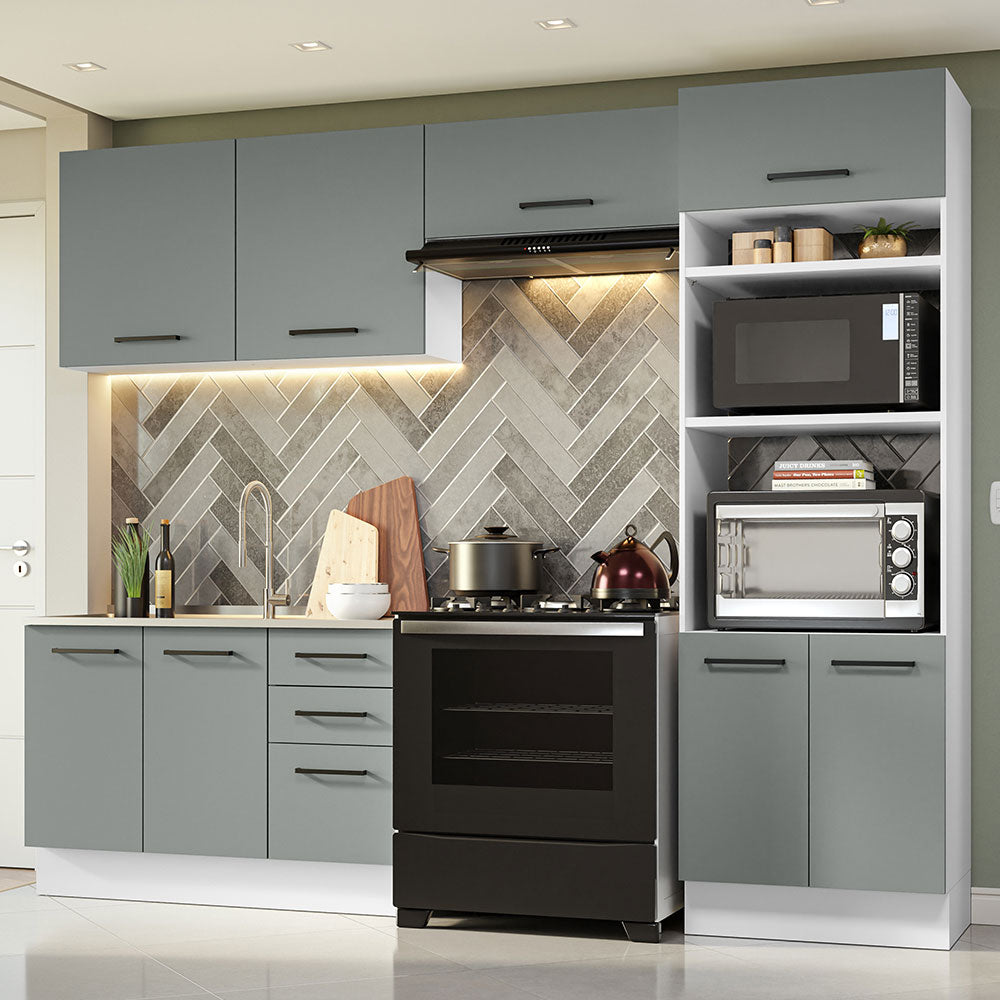 Combo completo de Cocina 270 cm 8 Puertas 3 Cajones Sin Mesada Blanco/Gris Agata Madesa 08