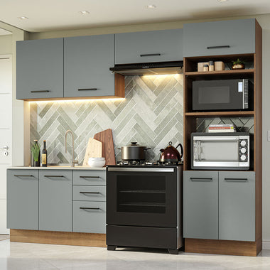 Combo completo de Cocina 270 cm 8 Puertas 3 Cajones Sin Mesada Marrón/Gris Agata Madesa