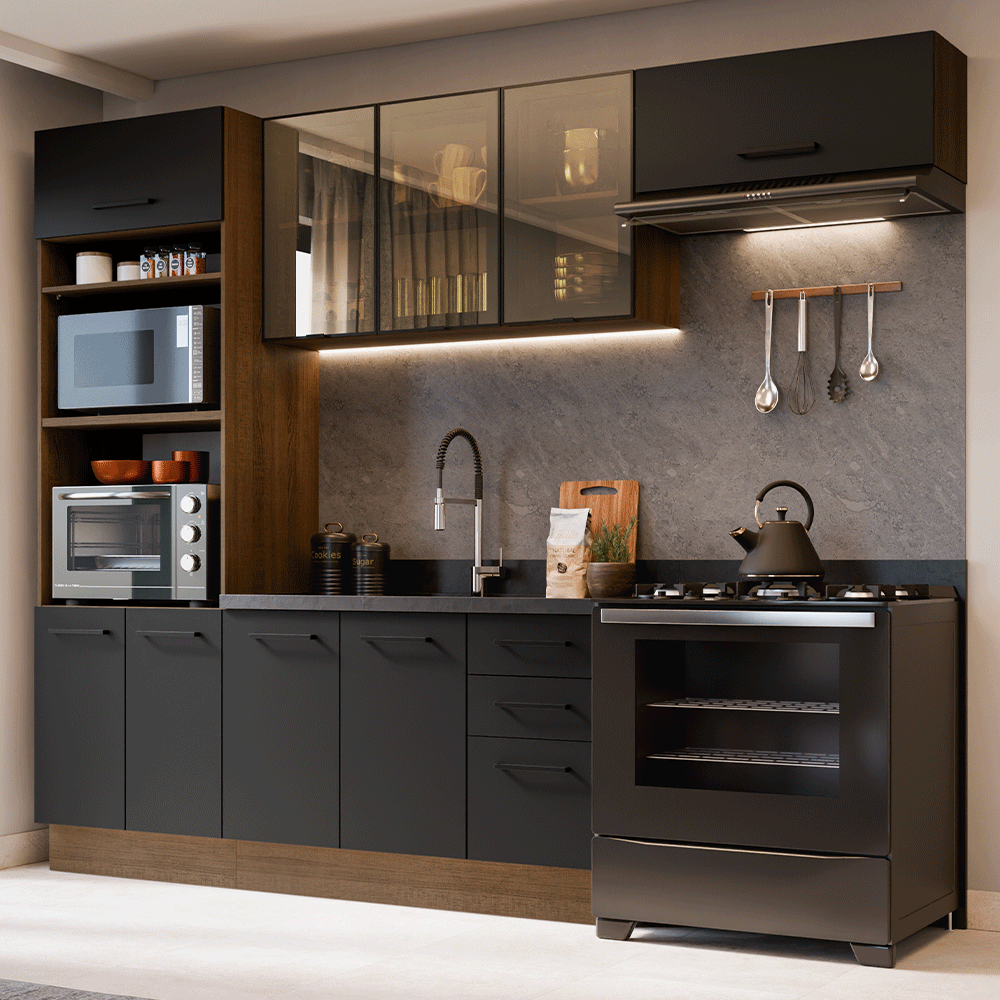 Combo completo de Cocina 270 cm Marrón/Negro Agata Madesa