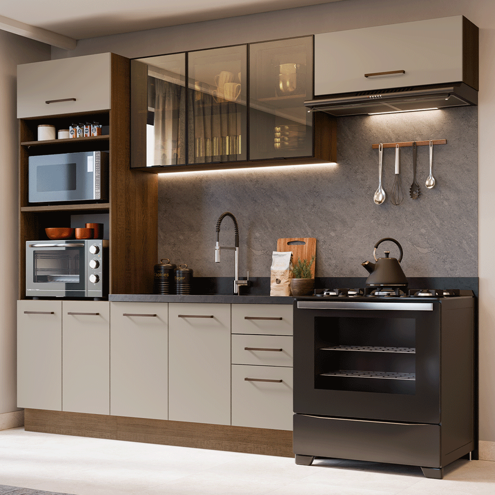 Combo completo de Cocina 270 cm Marrón/Crema Agata Madesa