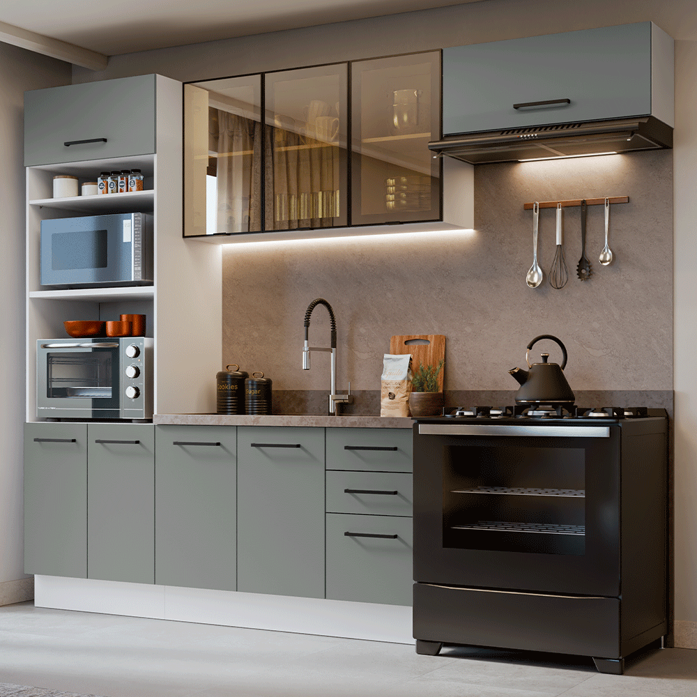 Combo completo de Cocina 270 cm Blanco/Gris Agata Madesa