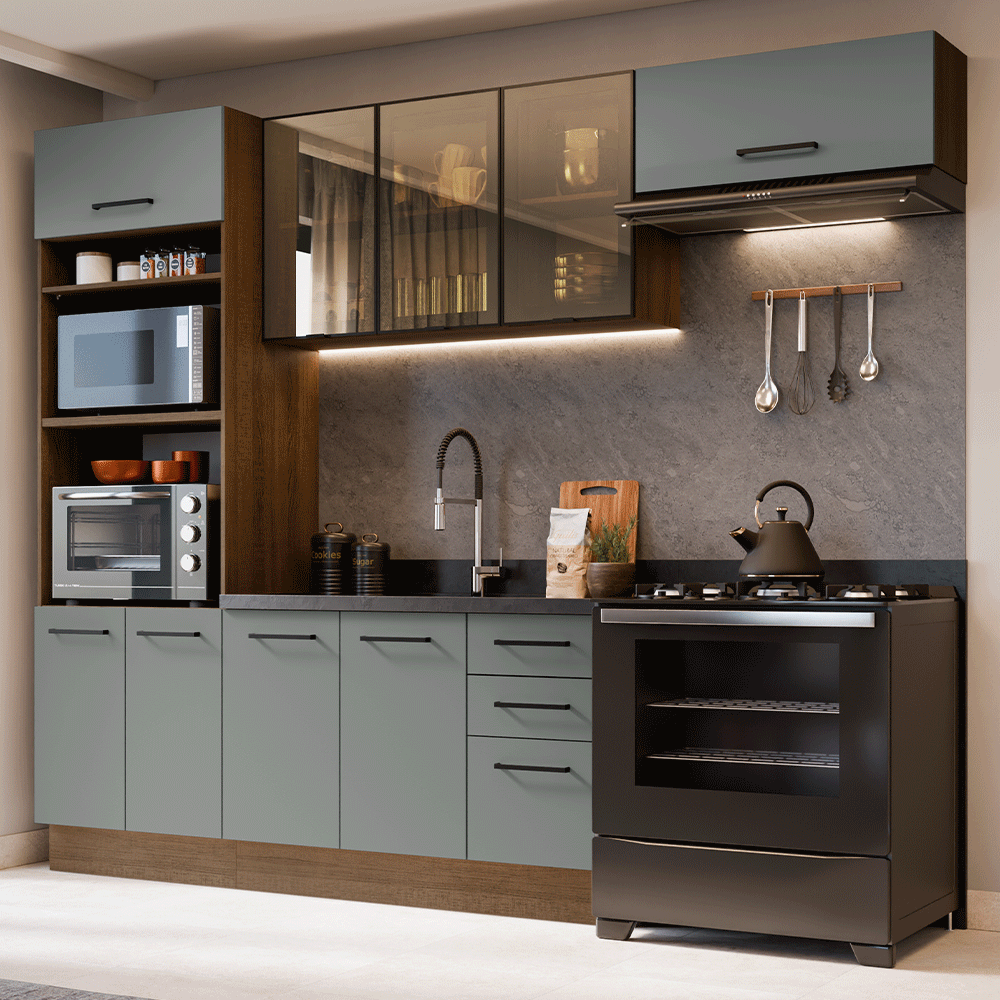 Combo completo de Cocina 270 cm Marrón/Gris Agata Madesa