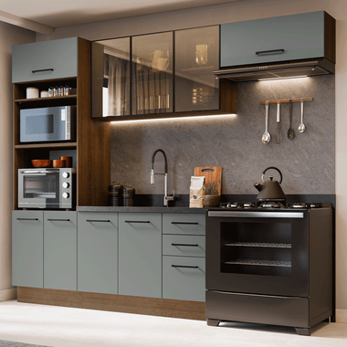 Combo completo de Cocina 270 cm Marrón/Gris Agata Madesa