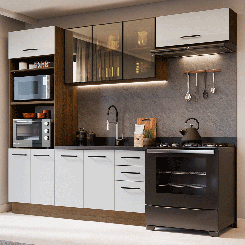 Combo completo de Cocina 270 cm Marrón/Blanco Agata Madesa