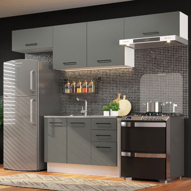 Combo completo de Cocina 280 cm 5 Puertas 3 Cajones Sin Mesada Blanco/Gris Agata Madesa