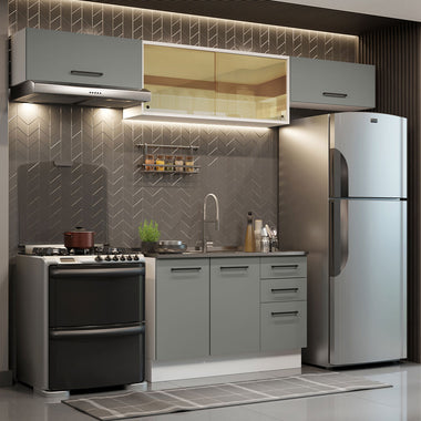 Combo completo de Cocina 280 cm 5 Puertas 3 Cajones Sin Mesada Blanco/Gris Agata Madesa