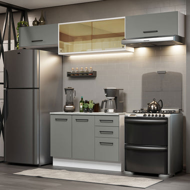 Combo completo de Cocina 280 cm 5 Puertas 3 Cajones Blanco/Gris Agata Madesa