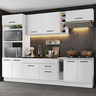 Combo completo de Cocina 290 cm 9 Puertas 2 Cajones Sin Mesada Blanco Agata Madesa