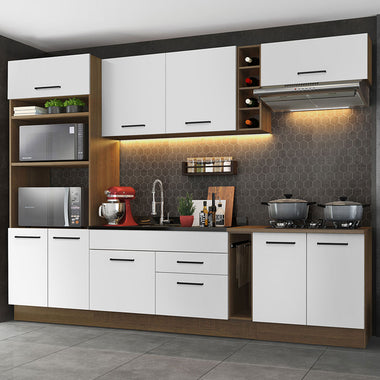 Combo completo de Cocina 290 cm 9 Puertas 2 Cajones Sin Mesada Marrón/Blanco Agata Madesa
