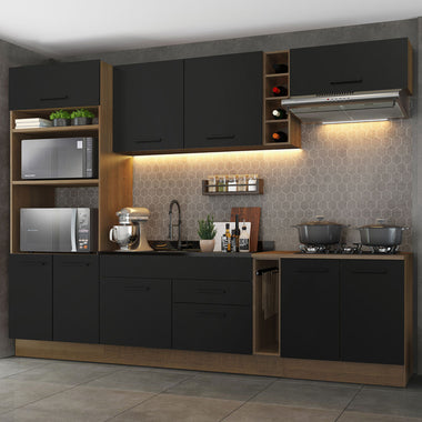 Combo completo de Cocina 290 cm 9 Puertas 2 Cajones Sin Mesada Marrón/Negro Agata Madesa