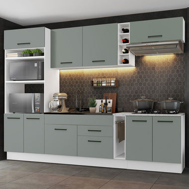 Combo completo de Cocina 290 cm 9 Puertas 2 Cajones Sin Mesada Blanco/Gris Agata Madesa
