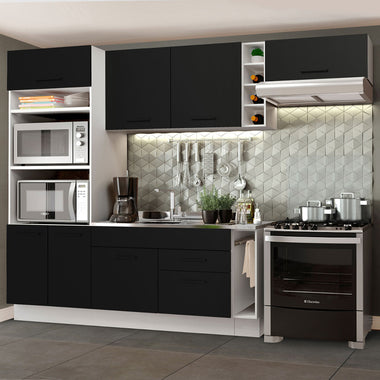 Combo completo de Cocina 290 cm 7 Puertas 2 Cajones Sin Mesada Blanco/Negro Agata Madesa
