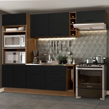 Combo completo de Cocina 290 cm 7 Puertas 2 Cajones Sin Mesada Marrón/Negro Agata Madesa