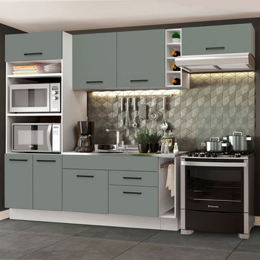 Combo completo de Cocina 290 cm 7 Puertas 2 Cajones Sin Mesada Blanco/Gris Agata Madesa