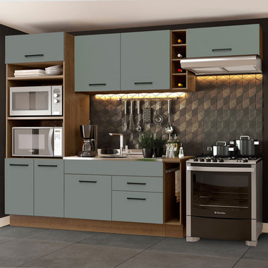 Combo completo de Cocina 290 cm 7 Puertas 2 Cajones Sin Mesada Marrón/Gris Agata Madesa