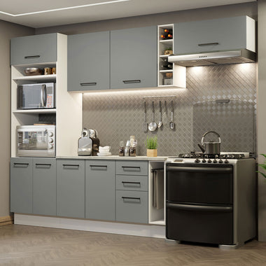 Combo completo de Cocina 290 cm 8 Puertas 3 Cajones Blanco/Gris Agata Madesa