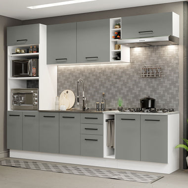 Combo completo de Cocina 290 cm 10 Puertas 3 Cajones Sin Mesada Blanco/Gris Agata Madesa