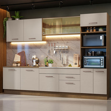 Combo completo de Cocina 310 cm 10 Puertas 2 Cajones Sin Mesada Marrón/Crema Agata Madesa
