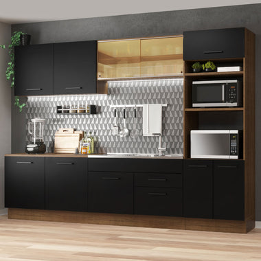 Combo completo de Cocina 310 cm 10 Puertas 2 Cajones Sin Mesada Marrón/Negro Agata Madesa