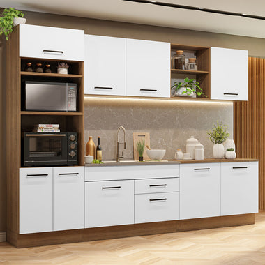 Combo completo de Cocina 310 cm 9 Puertas 2 Cajones Sin Mesada Marrón/Blanco Agata Madesa
