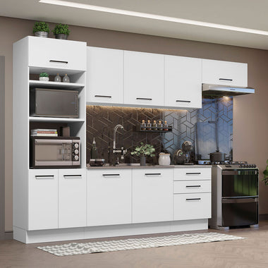 Combo completo de Cocina 330 cm 9 Puertas 3 Cajones Sin Mesada Blanco Agata Madesa