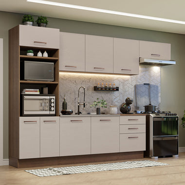 Combo completo de Cocina 330 cm 9 Puertas 3 Cajones Sin Mesada Marrón/Crema Agata Madesa