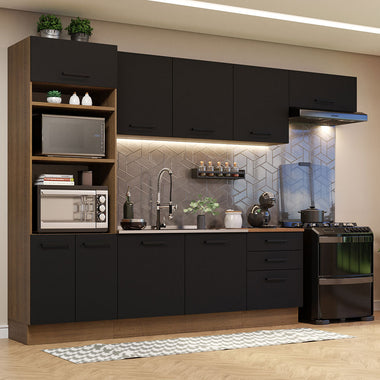 Combo completo de Cocina 330 cm 9 Puertas 3 Cajones Sin Mesada Marrón/Negro Agata Madesa