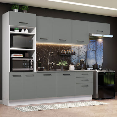 Combo completo de Cocina 330 cm 9 Puertas 3 Cajones Sin Mesada Blanco/Gris Agata Madesa