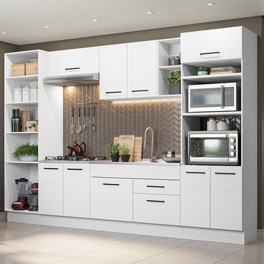 Combo completo de Cocina 330 cm 9 Puertas 2 Cajones Sin Mesada Blanco Agata Madesa