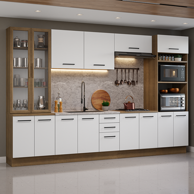 Combo completo de Cocina 340 cm 14 Puertas 3 Cajones Sin Mesada Marrón/Blanco Agata Madesa