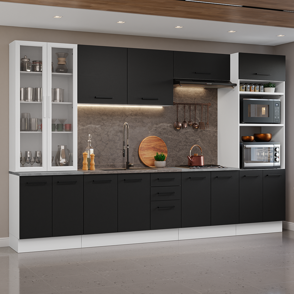Combo completo de Cocina con Cristalero 340 cm Madesa Agata BN 01