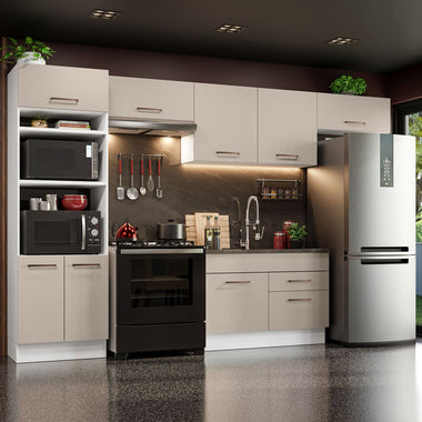 Combo completo de Cocina 350 cm 8 Puertas 2 Cajones Sin Mesada Blanco/Crema Agata Madesa