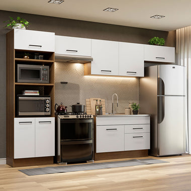 Combo completo de Cocina 350 cm 8 Puertas 2 Cajones Sin Mesada Marrón/Blanco Agata Madesa