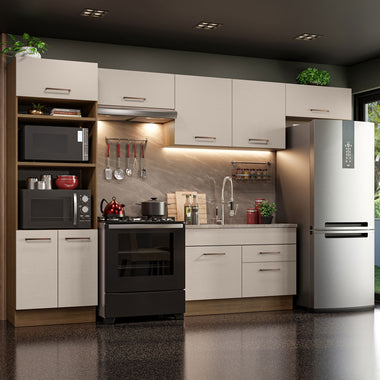 Combo completo de Cocina 350 cm 8 Puertas 2 Cajones Sin Mesada Marrón/Crema Agata Madesa