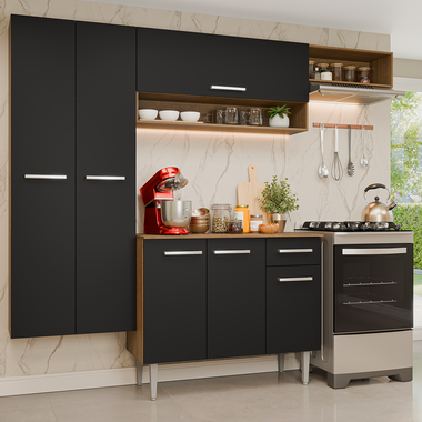 Combo completo de Cocina 220 cm Marrón/Negro Deli Madesa