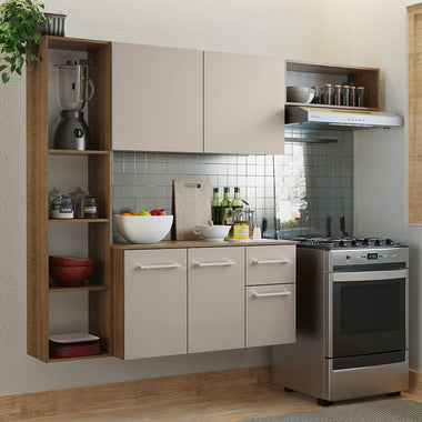 Cocina Compacta 180 cm 5 Puertas 1 Cajón Marrón/Crema Easy Madesa