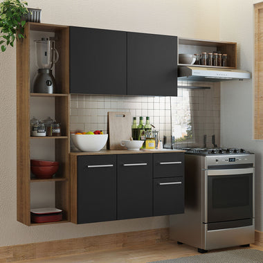 Cocina Compacta 180 cm 5 Puertas 1 Cajón Marrón/Negro Easy Madesa