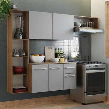 Cocina Compacta 180 cm 5 Puertas 1 Cajón Marrón/Gris Easy Madesa