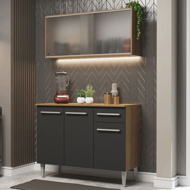 Cocina Compacta 105 cm 5 Puertas 1 Cajón Marrón/Negro Emilly Madesa