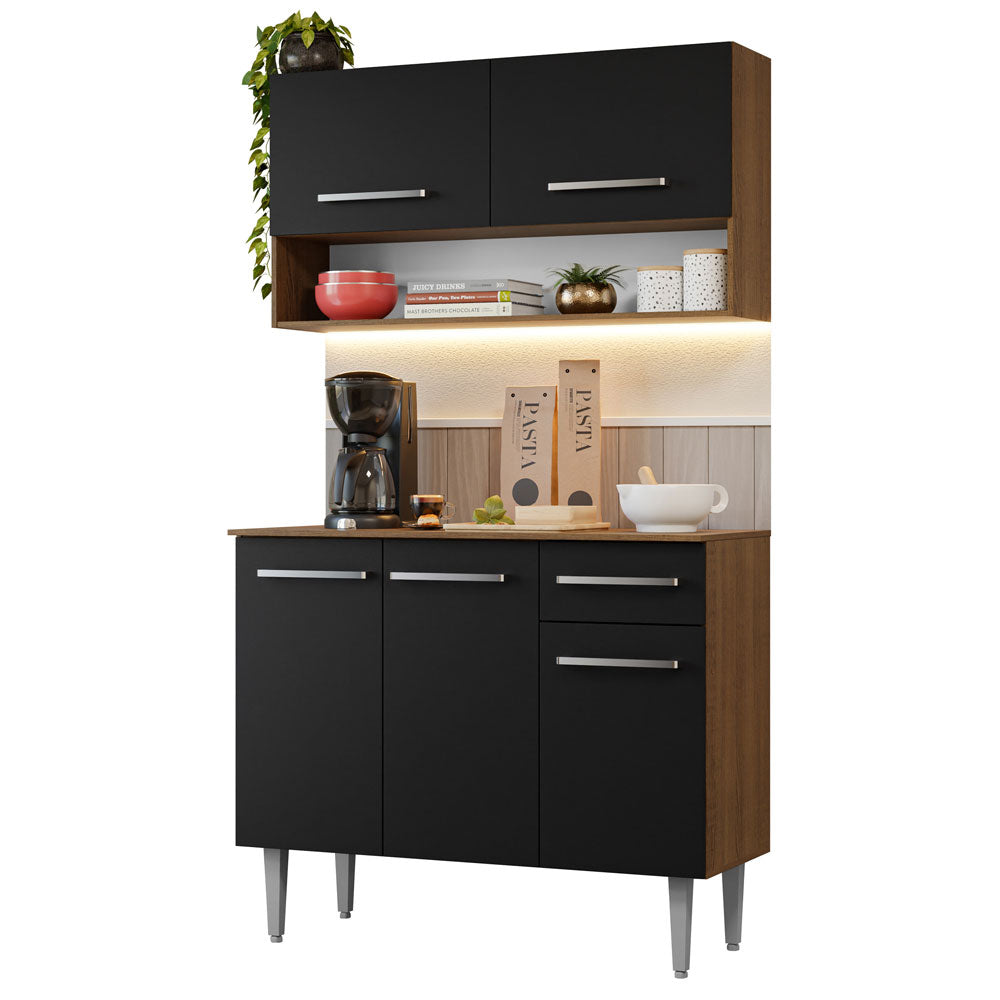Cocina Compacta 105 cm 5 Puertas 1 Cajón Marrón/Negro Emilly Madesa